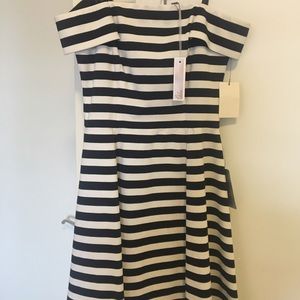 Navy and white striped off the shoulder Dress